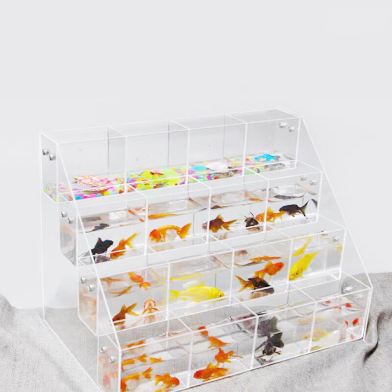 Tanque de peces Betta transparente, acrílico transparente, diseño desmontable DIY 2,3, Acuario de 4 capas con traje de rejilla, peces pequeños y espectaculares