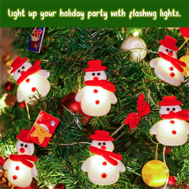 Christmas Snowman String Lights, impermeável, luminosa, Fairy Lights, decoração de jardim, quintal, 2000K, 10 LEDs, 20 LEDs