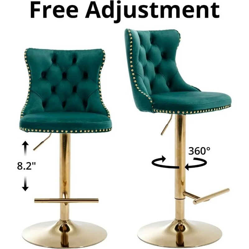 Swivel Bar Stools Set of 4, Adjustable Counter Height Barstools, Velvet Upholstered Bar Chairs, Bar StoolS