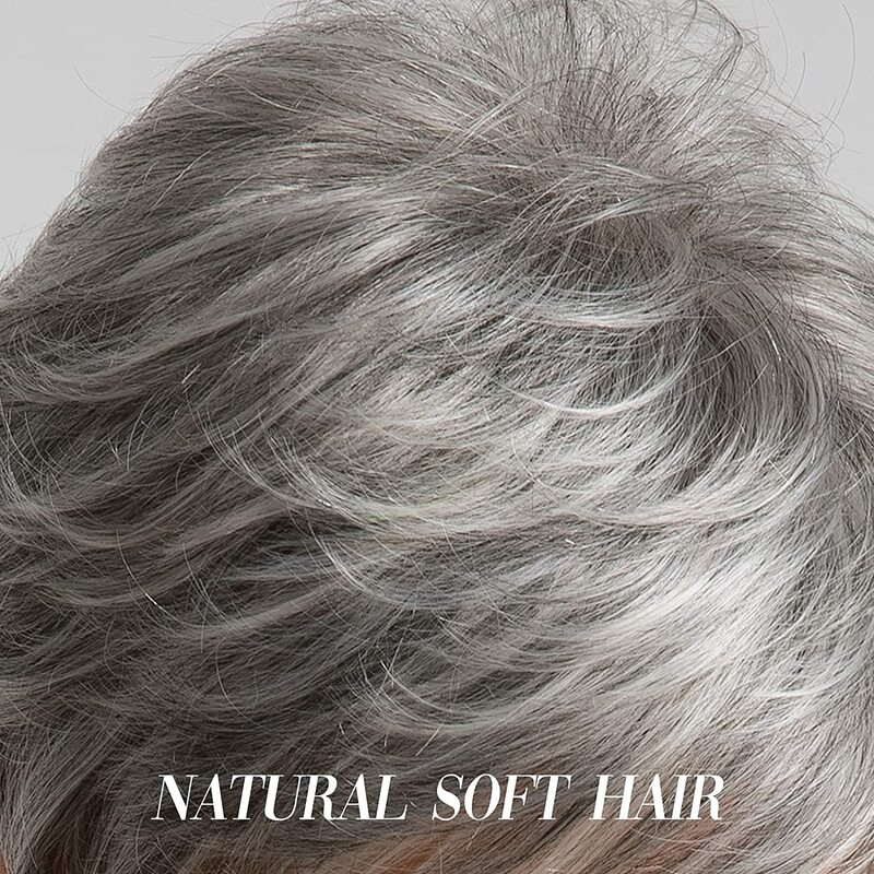 HAIRCUBE-Peluca de cabello sintético para mujer, cabellera artificial corto con flequillo, color gris, plata, ceniza, Pixie, mezclado con cabello humano, Alta Temperatura