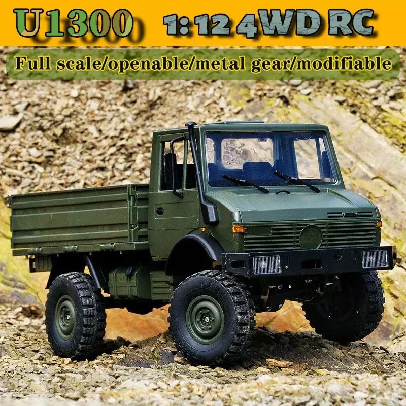 RC U1300 전기 1:12 오프로드 클라이밍 리모컨 자동차, Unimog ABS 플라스틱 Armygreen 장난감 모델, 리모컨 생일 선물