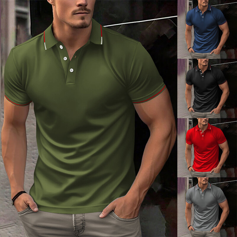 Мужские топы, Офисная рубашка, Приталенная футболка с коротким рукавом, Классическая Повседневная мужская футболка на пуговицах в деловом стиле