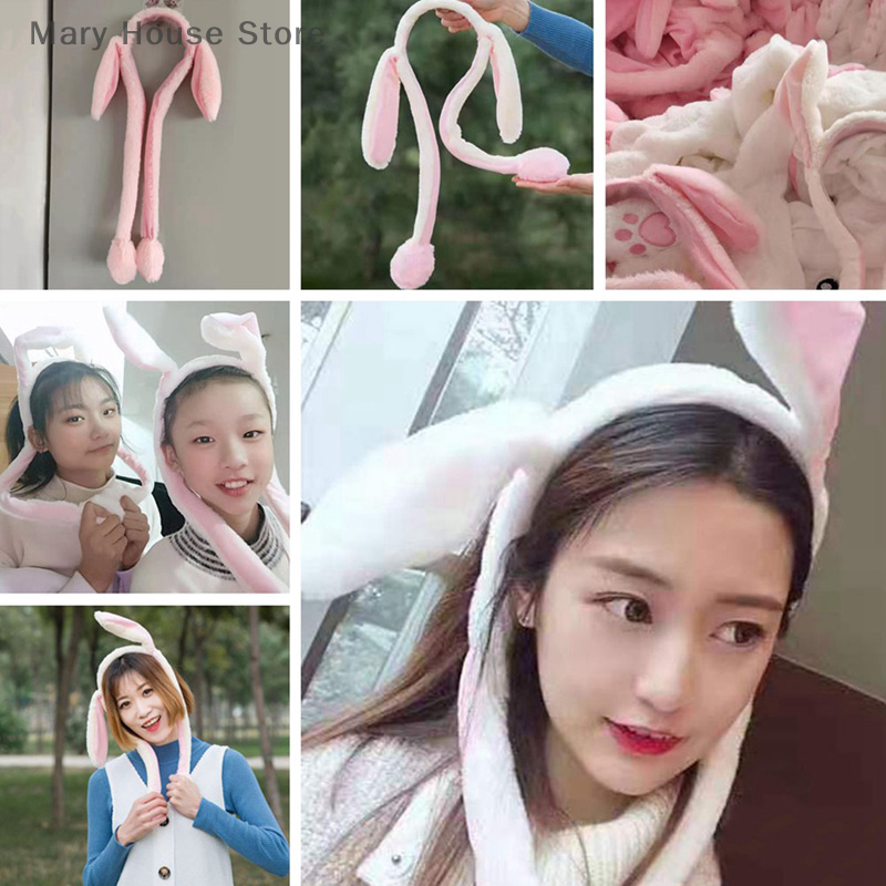New Cute Glow Rabbit Ear Hat Headband Sweet Can Moving Bunny Ears Plush Toy Hair Hoop Party Photo Props Headwear Gift