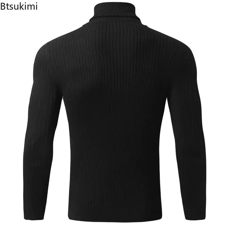 2024 męskie dzianinowe czarne swetry z golfem modne bluzki Slim Fit męskie solidne oddychające dziergane swetry dla mężczyzn