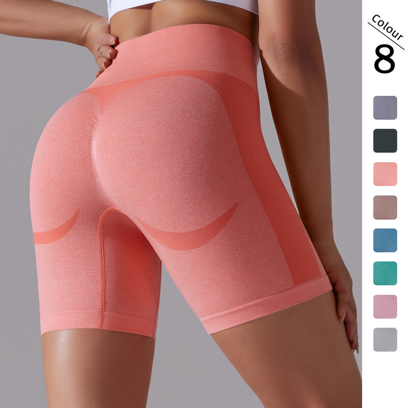 LO Seamless Knitted High Waist Peach Hip Tight Breathable Yoga Shorts Running and Fitness 3/4 Pants Work Out Leggings