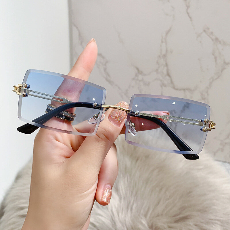 Gafas de sol sin montura para mujer, lentes rectangulares sin marco, degradadas, UV400, para viaje, verano, 2023
