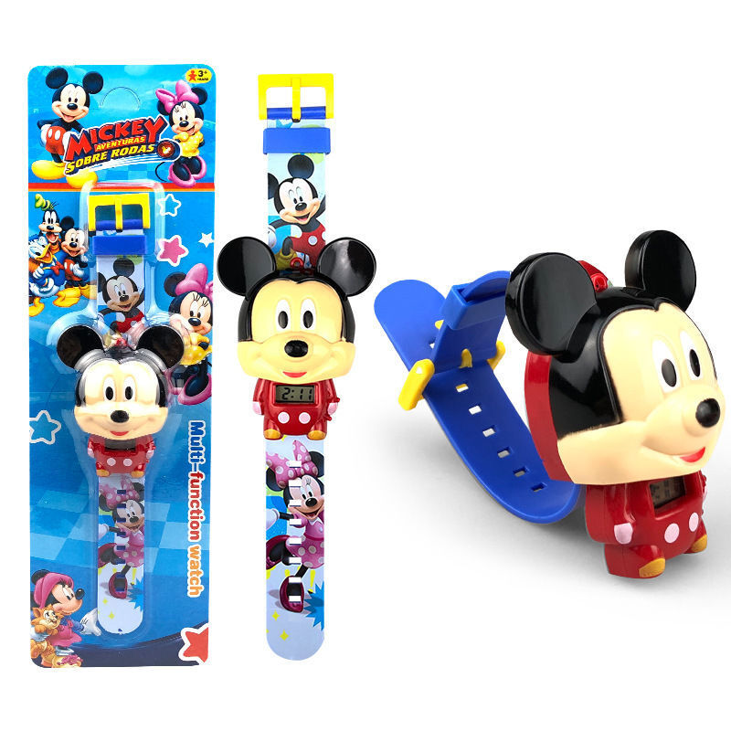 Children's LED Electronic Sports Relógios, Deformação Mickey Mouse Minnie Toy Watch para Crianças