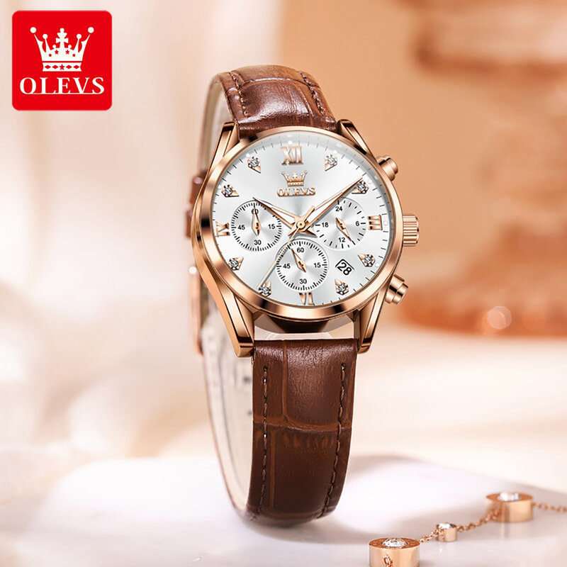 OLEVS Ladies Watches Top Brand Luxury Fashion Stainless Steel Watch Women Chronograph Quartz Clock Waterproof Wristwatch+Box