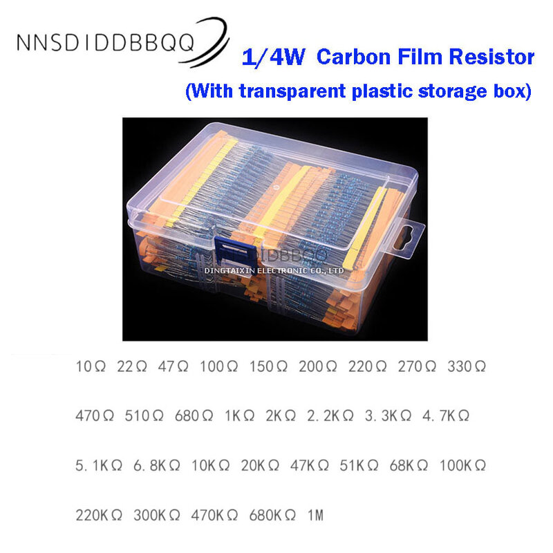 1/4w DIP Metal Film Resistor Accuracy 1% Five Color Ring Resistor Kit,30 Common Values,Each 20PCS,Total 600pcs With Storage Box