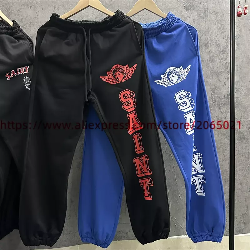 Saint Michael Sweatpants Men Women 1:1 High Quality Jogger Drawstring Casual Pants Black Apricot Blue Trousers