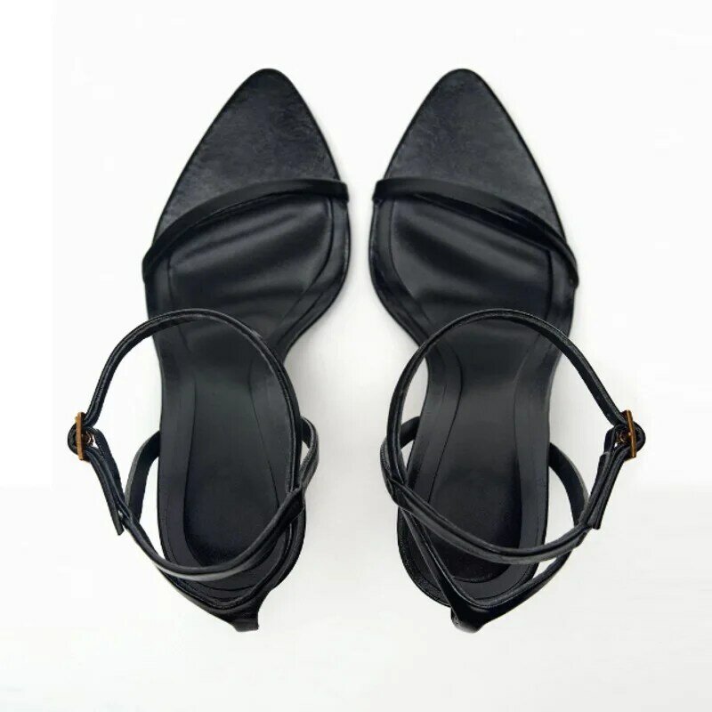 Sandalias de tacón alto para mujer, zapatos de moda con punta abierta, estilo Hada, color negro, Verano
