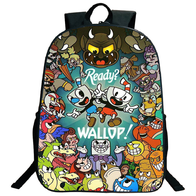 3D Print Cuphead Backpack Funny Cartoon School Bags for Teenager Laptop Daypack Large Capacity Travel Rucksack Boys Bookbag Gift
