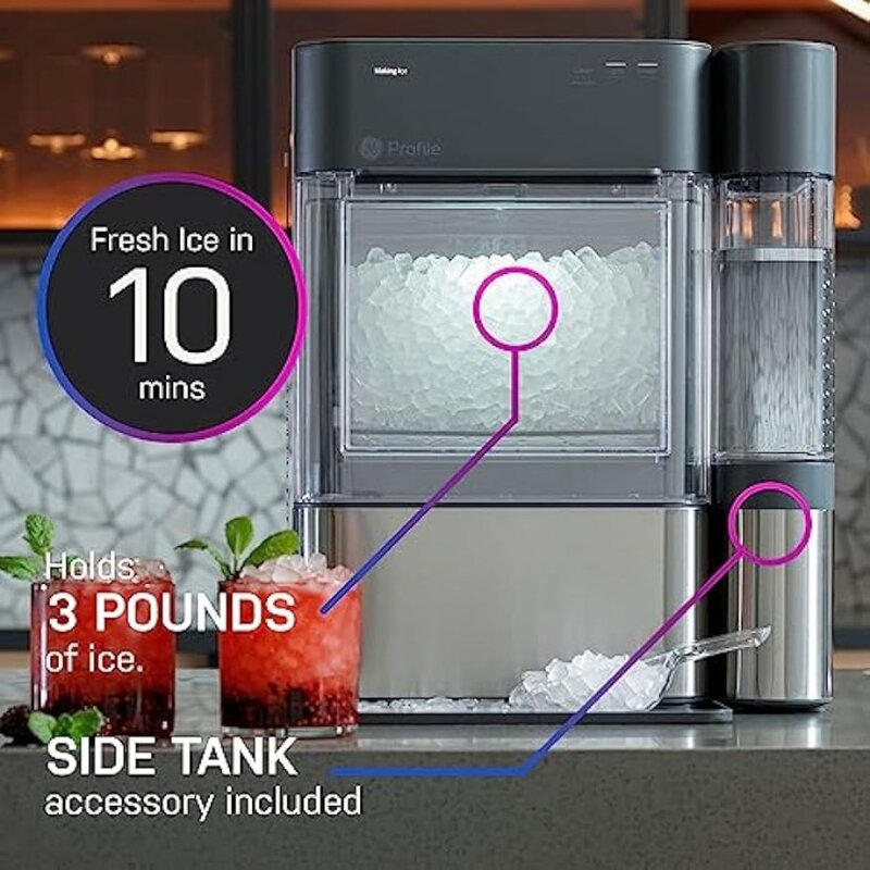 GE Profile-Machine à glaçons portable avec connecteur WiFi, machine à glaçons pour pépites avec côté précieux, maison intelligente, cuisine, opale 2.0