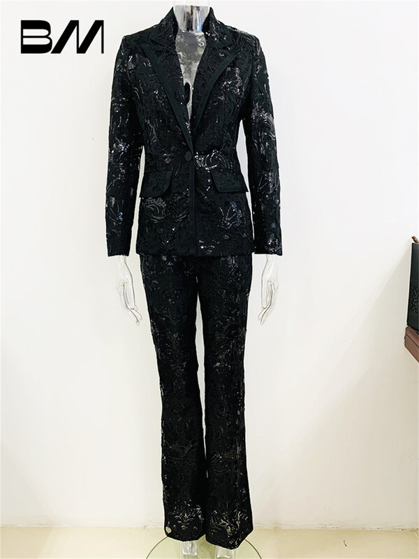 Модный новый сетчатый тяжелый деловой костюм из блейзера и брюк с вышивкой Блейзер комплект из двух предметов женский офисный Свадебный костюм из двух предметов
