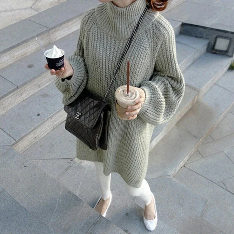 Женский пуловер на осень и зиму, новинка 2022, Свободный Повседневный свитер, модный свитер средней длины, платье с длинным рукавом