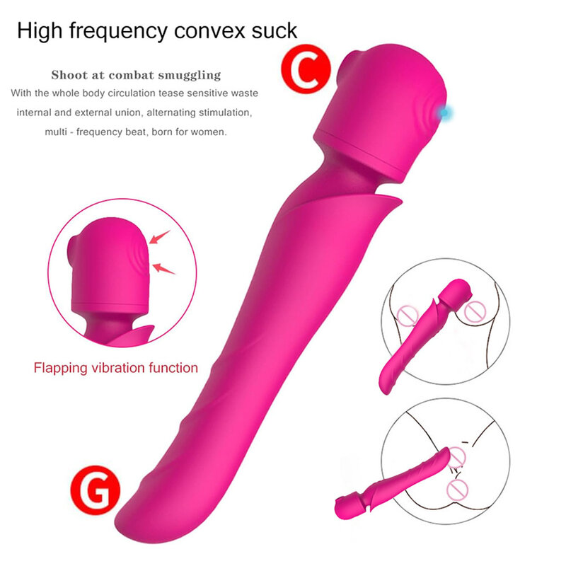 Women sucking double-headed vibrator AV magic wand g-spot pussy vagina stimulator dildo masturbation erotic sex toys for couples