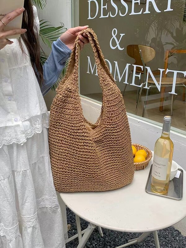 2024 летняя Праздничная соломенная сумка, сумка через плечо, сумка-тоут, вместительная сумка для покупок, удобная портативная пляжная дорожная сумка