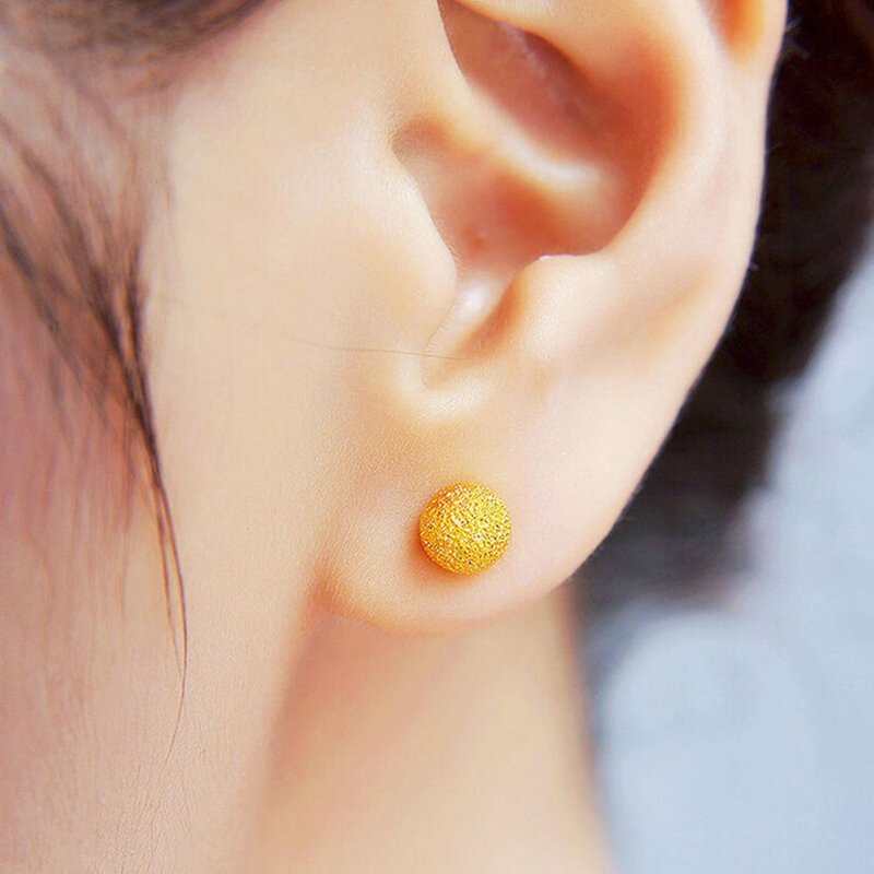 Boucles d'oreilles en laiton plaqué or 24K, 1 paire, petite boule ronde Simple, bijoux pour femmes et hommes 4mm 5mm 6mm