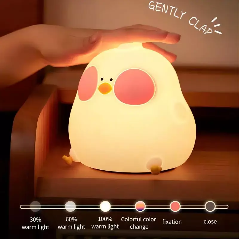 LED Chicken Silicone Night Light, Touch Sensor, Cartoon Nightlight para Crianças Quarto, Cabeceira Dormir Decorações, Presente de aniversário