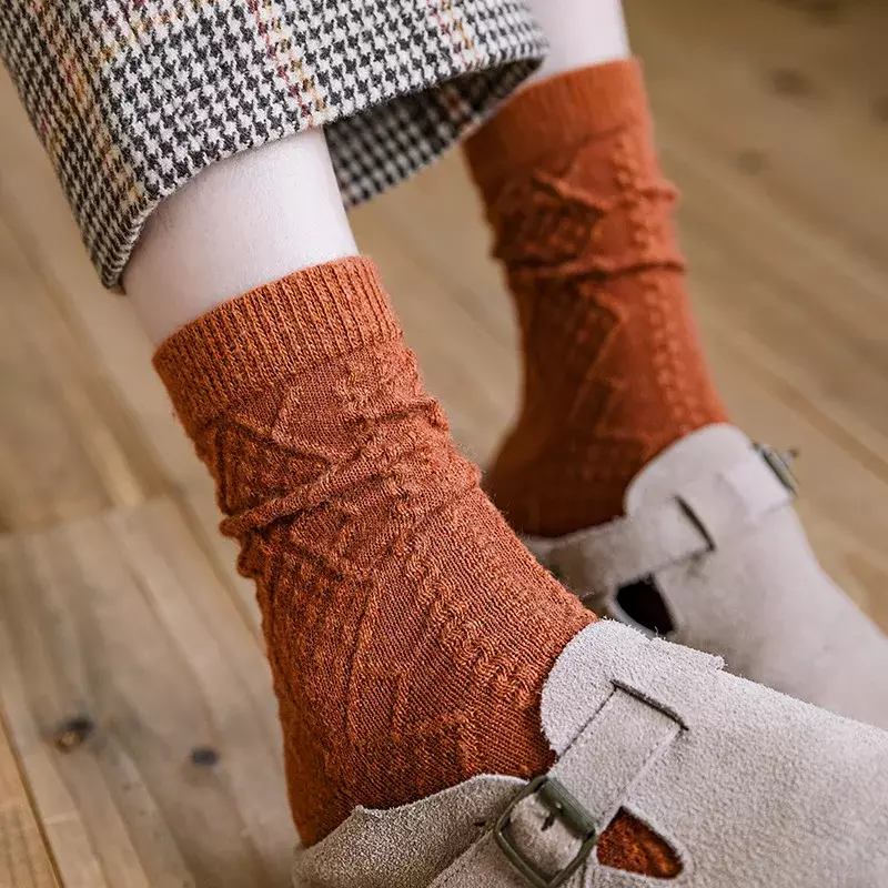 Calzini invernali per bambini in lana Cashmere stile giapponese Harajuku calzini lunghi retrò ragazze calze termiche Vintage Streetwear Crew