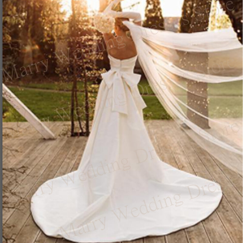 Robes de mariée A-Line Stain, belle robe de mariée sans bretelles, la mariée initiée, quel que soit le grand nœud, dos nu, fibre simple, longueur au sol
