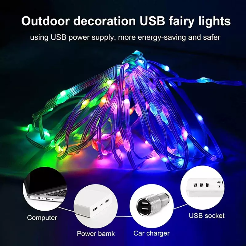 Dreamcolor-Smart String Fairy Lights, Rgb Led Strip, Bluetooth, impermeável, guirlanda de luz, apto para festa de Natal, sala de cortina, WS2812B
