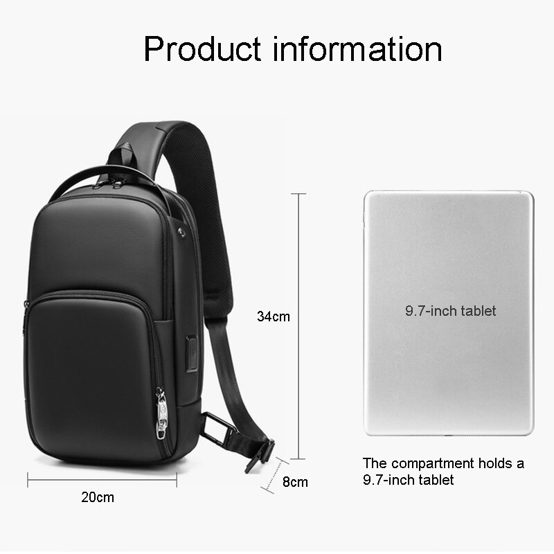 Men's Multifunction Shoulder Bag Waterproof Cross Body Sling Chest Bags USB Travel Crossbody Pack Casual Messenger Pack For Male
