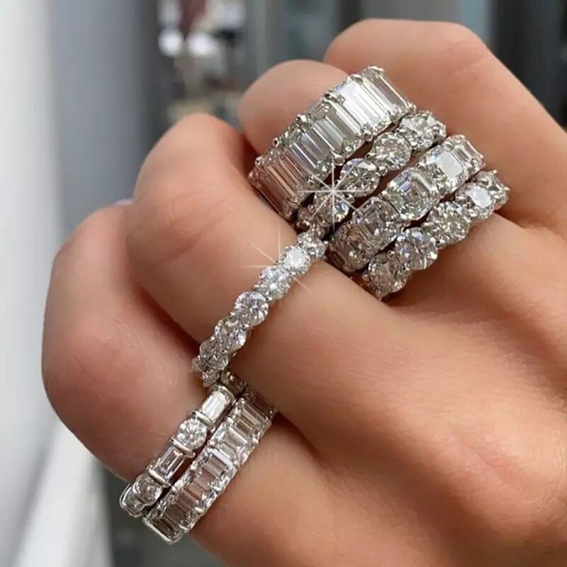 Marka modowa pierścień wieczności 925 srebro Moissanite cz pierścionki zaręczynowe obrączka dla kobiet mężczyźni Finger Party biżuteria