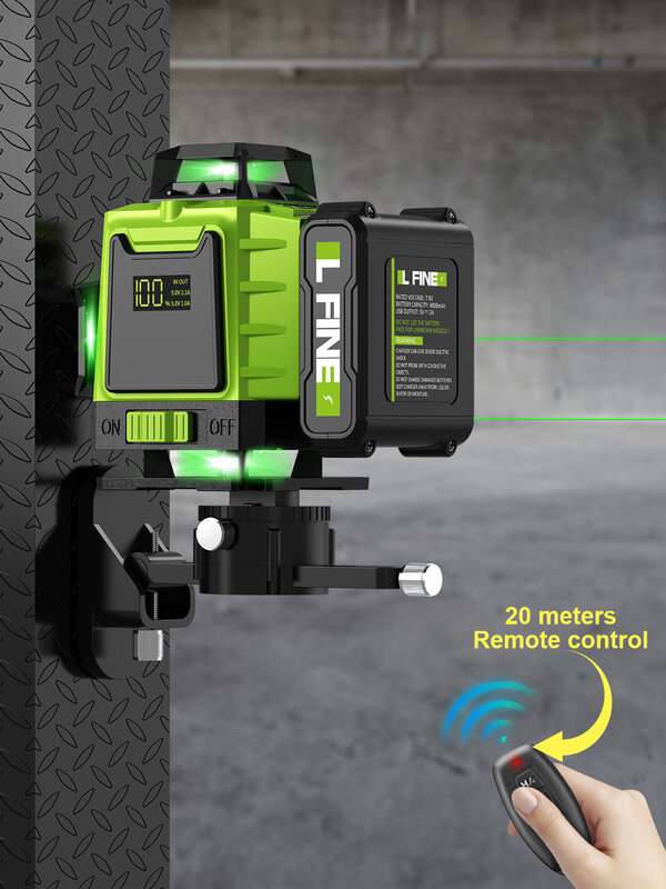 LFINE-Niveau laser auto-décrochage, horizontal, vertical, croix 16 lignes, lumière verte, aste, outils d'amélioration de l'habitat 09