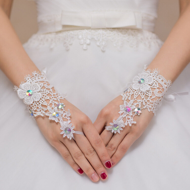 Nieuwe Bruids Bloem Handschoenen Koreaanse Handgemaakte Kant Witte Trouwjurk Korte Bruiloft Handschoenen Specials