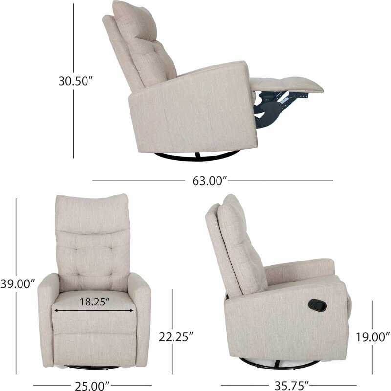 Great Deal-muebles de Christopher Knight para el hogar, sillón reclinable giratorio con respaldo de empuje, 35,75 D x 25W x 39H, color Beige, Blac