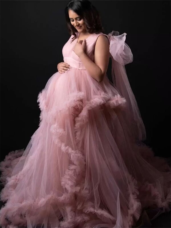 Tull Women Maternity Dress For Photography Pajamas Photo Shoot Sleeveless V-Neck Pregnant Gown Prom Party Robe Babyshower