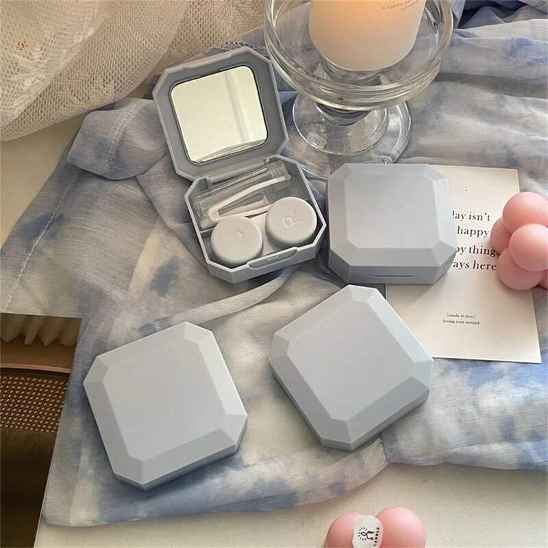 Candy Color Mini Solid Color Contact Lens Case Contact Lens Container Girls Travel Holder Storage Eye Container With Mirror