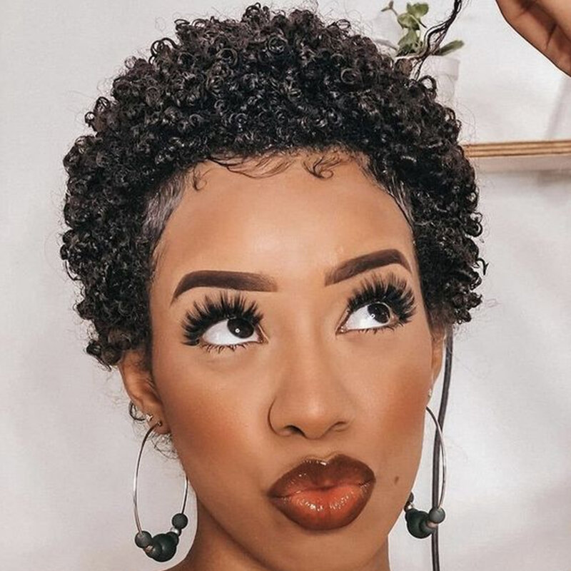 شعر مستعار قصير أفريقي كينكي مجعد للنساء ، شعر بشري ، ريمي ماليزي ، كثافة ، بدون لاصق ، صنع آليًا