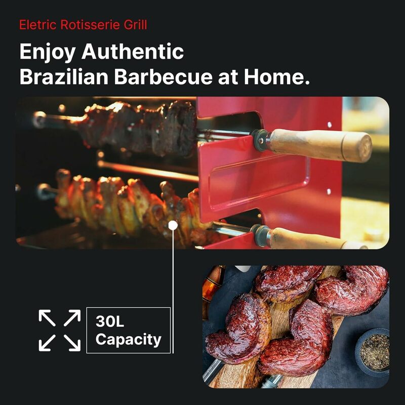 Braziliaanse Vlam Rotisserie Grill Brander Met 2 Auto Roterende Indoor Spiesjes Voor Rotisserie Kip, Biefstuk, Vis, Braziliaanse Bbq