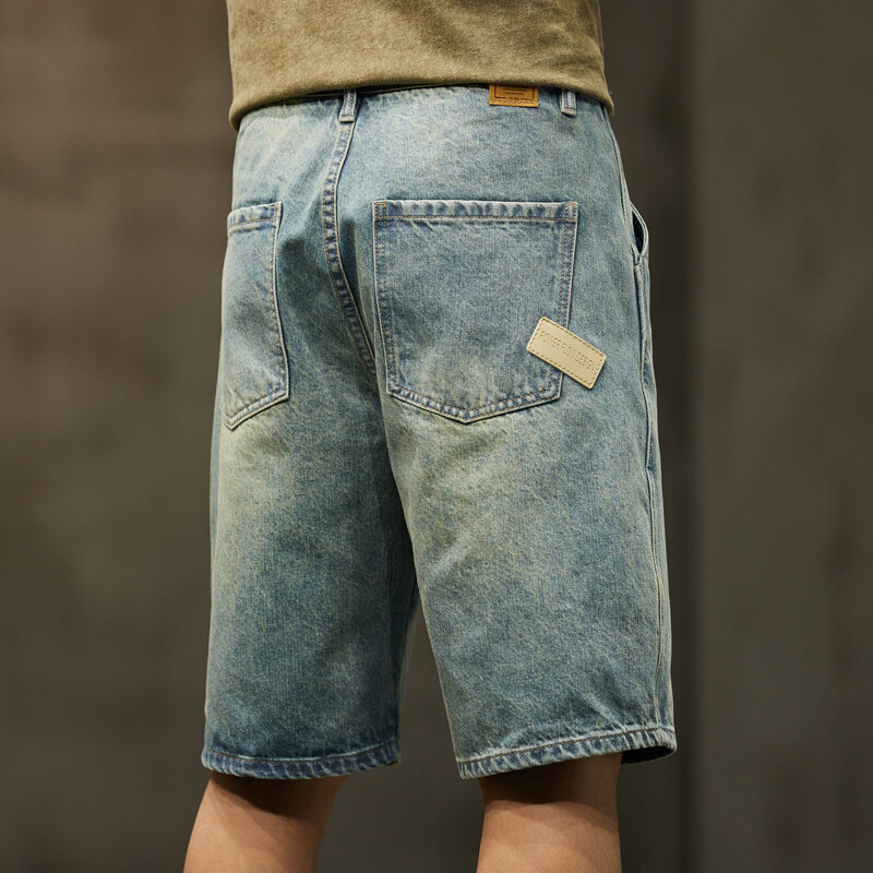 Men Short Jeans 2024 Summer Denim Shorts Retro Blue Straight Cut Large Size Oversized Men's Shorts Vintage Knee Length Pants