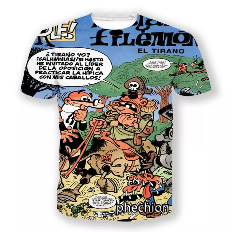 Phechion-Camiseta informal de manga corta para hombre y mujer, camisa deportiva con estampado 3D de Mortadelo y filigrón, estilo Hip Hop, de verano, L217