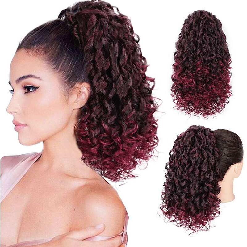 14Inch Kinky Curly Ponytail Short Curly Horse Tail Synthetic Drawstring Clip in Ponytail Hair Extension for Women Daily Used