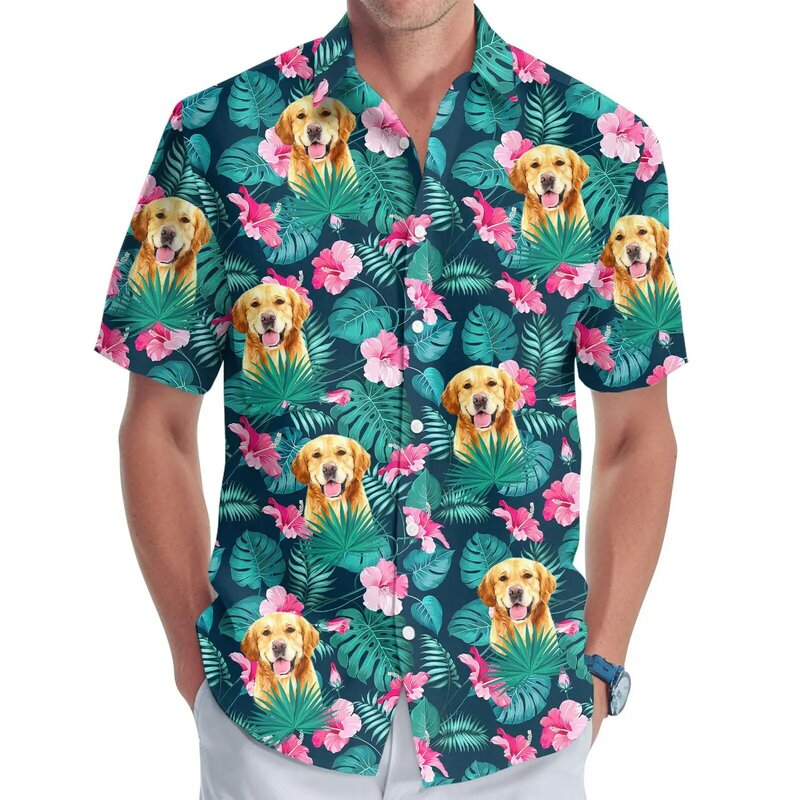 Dog Floral Graphic Shirt Men's Clothing 3d Printed Animal Funny Shirts For Men Clothing Beach Casual Y2k Tops Lapel