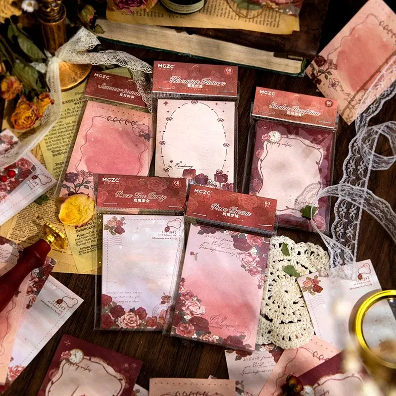 60 buah buku catatan buku pegangan mawar bahan dekoratif kolase perlengkapan menulis kertas latar belakang buku tempel 100*69MM