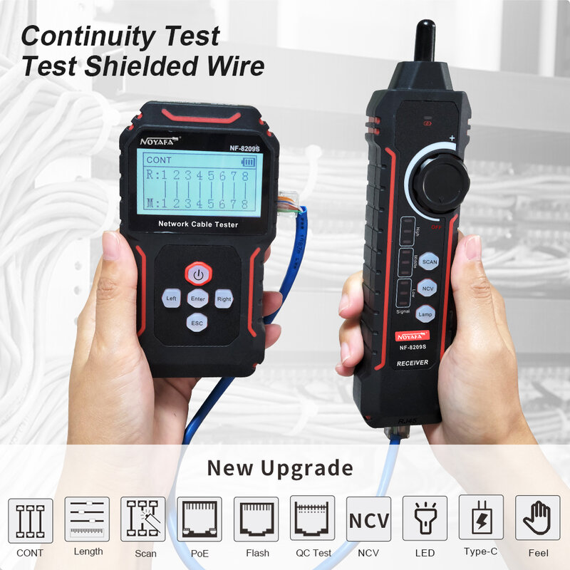 NOYAFA NF-8209S Network Cable Tracker Lan Measure Tester Network Tools LCD Display Measure Length Wiremap Tester Cable Tracker