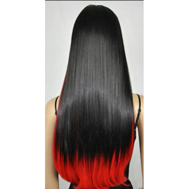 Peluca larga y recta para mujer, pelo completo para fiesta de disfraces, mezcla roja, Cosplay