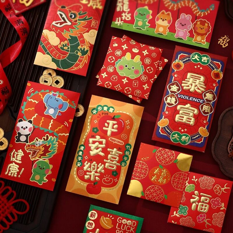 6 buah amplop merah Cina kreatif Hongbao Festival Musim Semi Tahun Baru pernikahan hadiah ulang tahun perkawinan merah amplop
