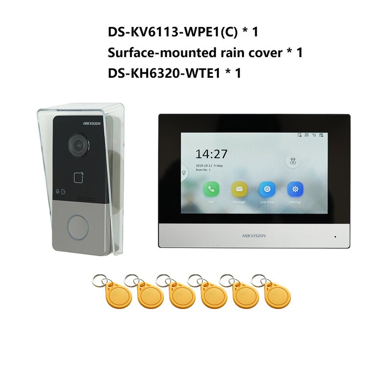 KIT d'interphone vidéo POE 802.3af multilingue HIKVISION DS-KIS603-P(C), comprenant DS-KV6113-WPE1(C) et DS-KH6320-WTE1 et commutateur PoE