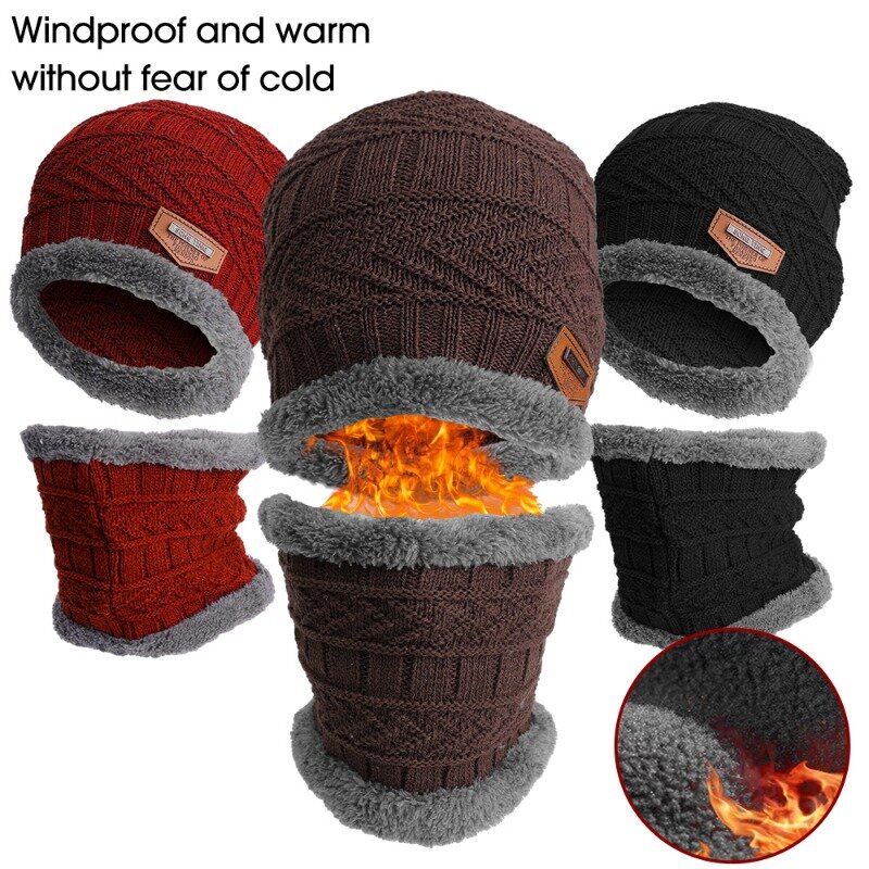 Conjunto de gorro de inverno para homens e mulheres, malha mais chapéu de veludo, cachecol coral de lã, cachecol grosso de lã, máscara Balaclava
