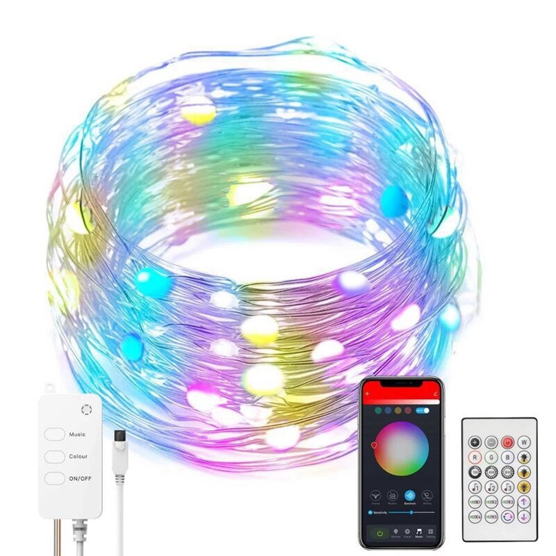 Tuya-WiFi LEDストリングライト,妖精,リモコン,屋外,花輪,装飾
