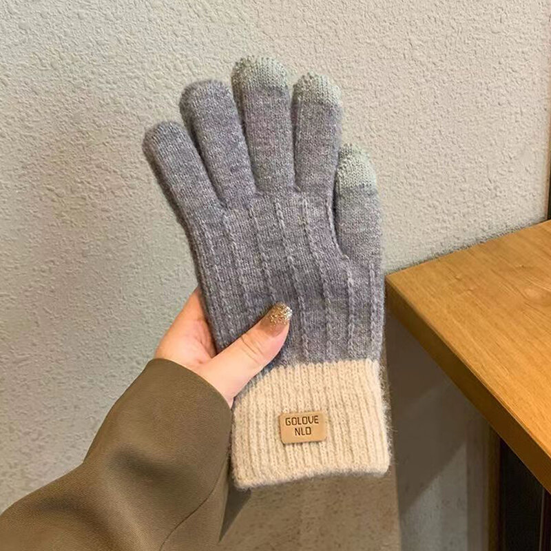 Зимние теплые вязаные перчатки для мужчин и женщин, вязаные крючком перчатки с закрытыми пальцами, утепленные велосипедные варежки, ветрозащитные перчатки