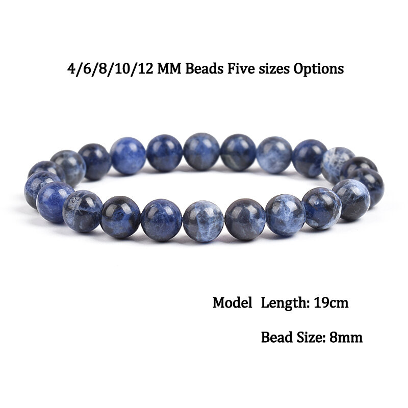 Pedra natural azul escuro sodalite grânulos pulseira 4 6 8 10 12mm tamanho veias azuis pedra redonda linha elástica pulseiras moda jóias