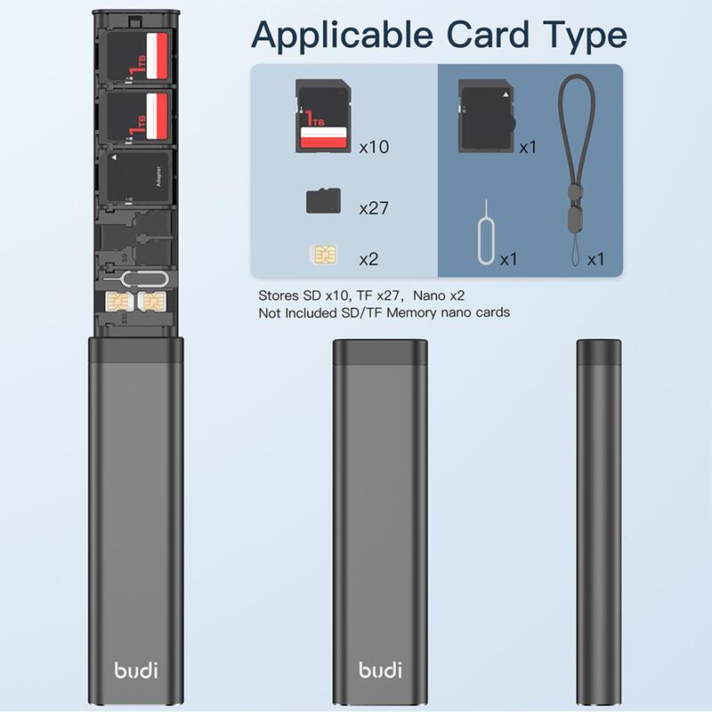 BUDI-Multi-Function Titular Telefone Card, Telefone Card Organizer, Caixa de armazenamento, Liga, Alumínio, SD, Micro, SIM, 30 Slots