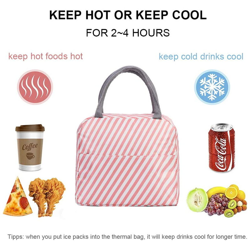 Borsa termica per il pranzo borse per la conservazione degli alimenti per bambini per ragazza adolescente rosa carino Lunch Box Design stampa di lettere bianche